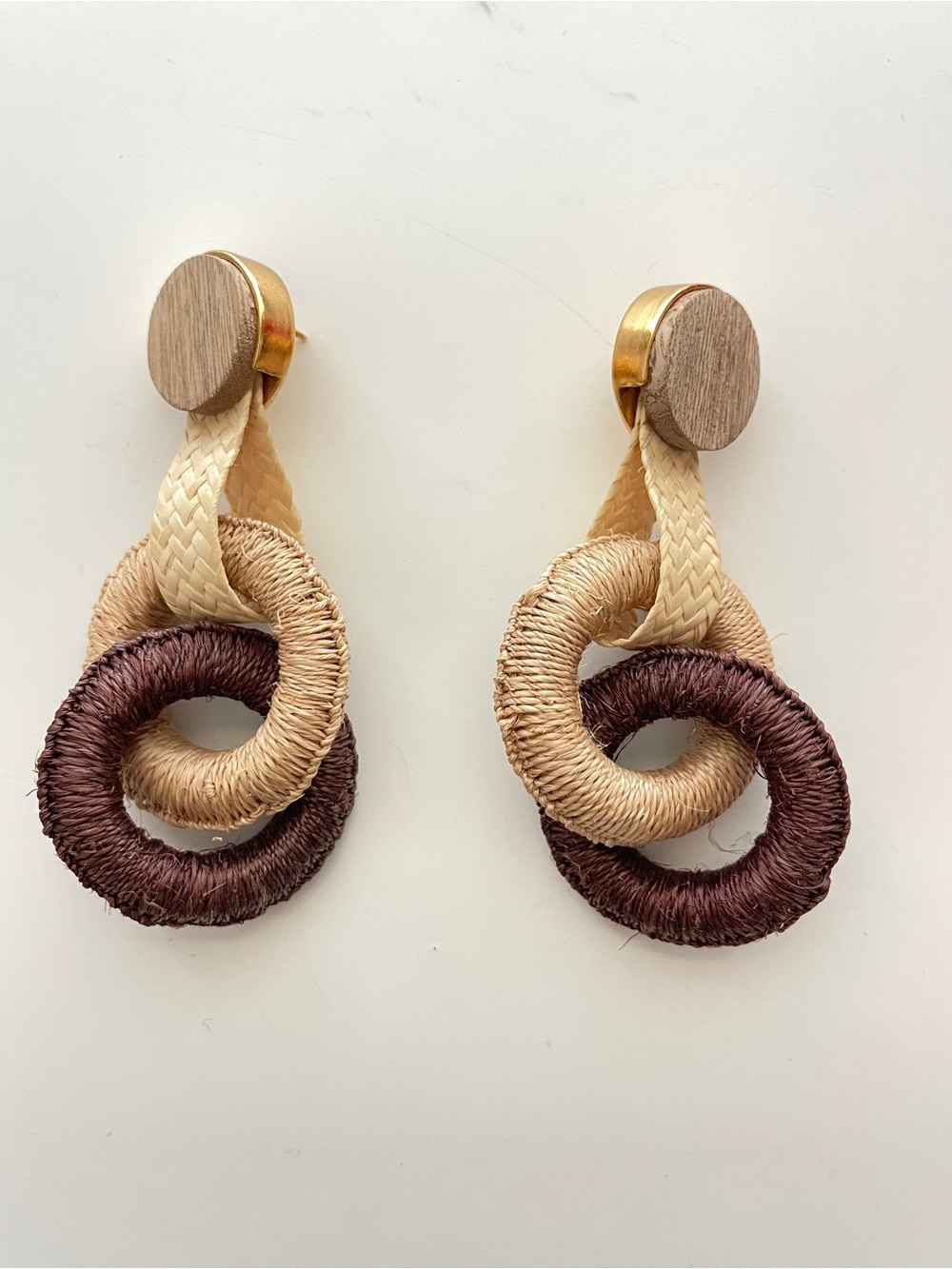 New Anthropologie Raffia Wood Drop Circle Earrings